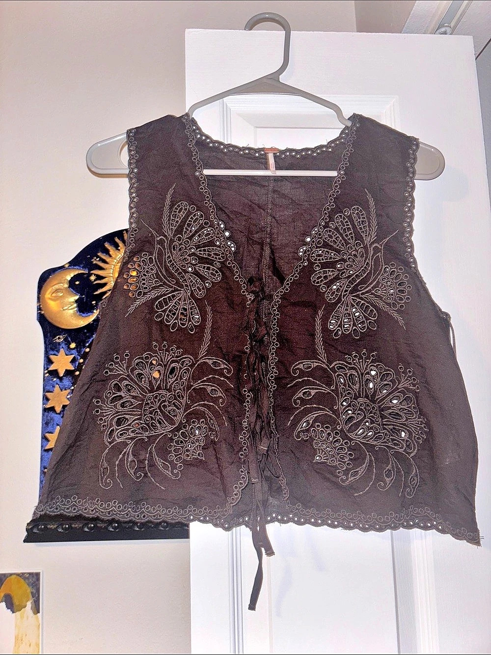 Free People Brown Embroidered Crop Top